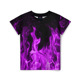 Детская футболка 3D с принтом Фиолетовый огонь в Петрозаводске, 100% гипоаллергенный полиэфир | прямой крой, круглый вырез горловины, длина до линии бедер, чуть спущенное плечо, ткань немного тянется | Тематика изображения на принте: лиловый | пламя | яркий