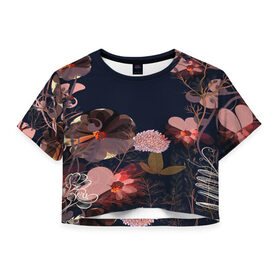 Женская футболка 3D укороченная с принтом Blossom fashion в Петрозаводске, 100% полиэстер | круглая горловина, длина футболки до линии талии, рукава с отворотами | blossom | flower | бабочки | весна | лето | природа | расцвет | цвет | цветение | цветковое растение | цветок