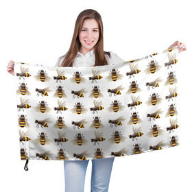 Флаг 3D с принтом Пчелы в Петрозаводске, 100% полиэстер | плотность ткани — 95 г/м2, размер — 67 х 109 см. Принт наносится с одной стороны | белый | желтый | крылья | мед | черный