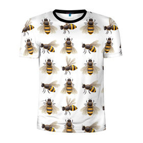 Мужская футболка 3D спортивная с принтом Пчелы в Петрозаводске, 100% полиэстер с улучшенными характеристиками | приталенный силуэт, круглая горловина, широкие плечи, сужается к линии бедра | белый | желтый | крылья | мед | черный