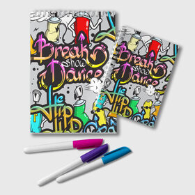Блокнот с принтом Graffiti в Петрозаводске, 100% бумага | 48 листов, плотность листов — 60 г/м2, плотность картонной обложки — 250 г/м2. Листы скреплены удобной пружинной спиралью. Цвет линий — светло-серый
 | Тематика изображения на принте: break | dance | graffiti | hip hop | rap | граффити | рэп | скейтборд | хип хоп