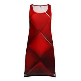 Платье-майка 3D с принтом Red squares в Петрозаводске, 100% полиэстер | полуприлегающий силуэт, широкие бретели, круглый вырез горловины, удлиненный подол сзади. | абстракция | геометрия | квадрат | текстура