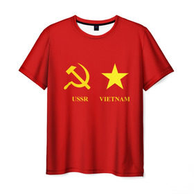 Мужская футболка 3D с принтом СССР и Вьетнам в Петрозаводске, 100% полиэфир | прямой крой, круглый вырез горловины, длина до линии бедер | братство | вьетнам | герб | дружба | россия | русь | рф | ссср | флаг