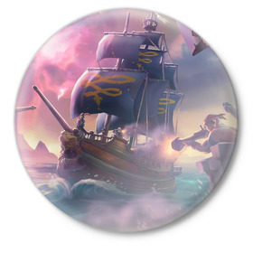 Значок с принтом Sea of thieves в Петрозаводске,  металл | круглая форма, металлическая застежка в виде булавки | mmo | море | пират | пираты | сокровища | сокровище