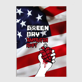 Постер с принтом Green Day American Idiot в Петрозаводске, 100% бумага
 | бумага, плотность 150 мг. Матовая, но за счет высокого коэффициента гладкости имеет небольшой блеск и дает на свету блики, но в отличии от глянцевой бумаги не покрыта лаком | american idiot | green day | альтернативный | билли джо армстронг | грин дей | группа | зелёный день | майк дёрнт | музыка | панк | поп | поппанк | рок | сша | тре кул | флаг