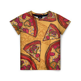 Детская футболка 3D с принтом Пицца в Петрозаводске, 100% гипоаллергенный полиэфир | прямой крой, круглый вырез горловины, длина до линии бедер, чуть спущенное плечо, ткань немного тянется | pattern | pizza | еда | пицца | узор
