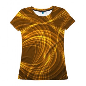 Женская футболка 3D с принтом Золотые вихри в Петрозаводске, 100% полиэфир ( синтетическое хлопкоподобное полотно) | прямой крой, круглый вырез горловины, длина до линии бедер | gold | абстракция | вихрь | золото | золотой | текстура | узор