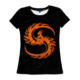 Женская футболка 3D с принтом phoenix в Петрозаводске, 100% полиэфир ( синтетическое хлопкоподобное полотно) | прямой крой, круглый вырез горловины, длина до линии бедер | phenix | phoenix | огненная птица | огонь