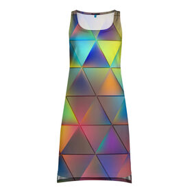 Платье-майка 3D с принтом Разноцветные треугольники в Петрозаводске, 100% полиэстер | полуприлегающий силуэт, широкие бретели, круглый вырез горловины, удлиненный подол сзади. | 