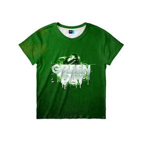 Детская футболка 3D с принтом Зелень Green Day в Петрозаводске, 100% гипоаллергенный полиэфир | прямой крой, круглый вырез горловины, длина до линии бедер, чуть спущенное плечо, ткань немного тянется | american idiot | green day | альтернативный | билли джо армстронг | грин дей | группа | зелёный день | майк дёрнт | музыка | панк | поп | поппанк | поцелуй | рок | тре кул