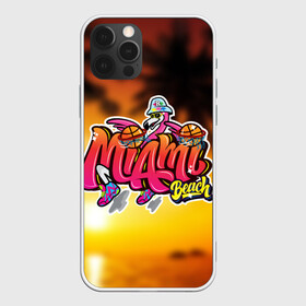 Чехол для iPhone 12 Pro с принтом Miami Beach в Петрозаводске, силикон | область печати: задняя сторона чехла, без боковых панелей | закат | майами | пейзаж | пляж | солнце