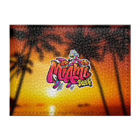 Обложка для студенческого билета с принтом Miami Beach в Петрозаводске, натуральная кожа | Размер: 11*8 см; Печать на всей внешней стороне | закат | майами | пейзаж | пляж | солнце