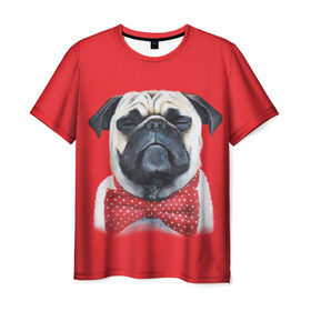 Мужская футболка 3D с принтом Довольный мопс в Петрозаводске, 100% полиэфир | прямой крой, круглый вырез горловины, длина до линии бедер | бабочка | друг | животное | зверь | мопс | собака | щенок