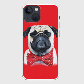 Чехол для iPhone 13 mini с принтом Довольный мопс в Петрозаводске,  |  | бабочка | друг | животное | зверь | мопс | собака | щенок