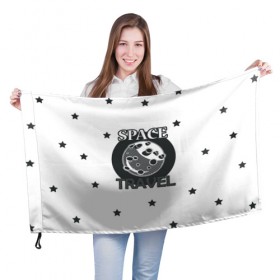 Флаг 3D с принтом Space travel в Петрозаводске, 100% полиэстер | плотность ткани — 95 г/м2, размер — 67 х 109 см. Принт наносится с одной стороны | белый | звезды | космос | планета | черный