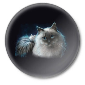 Значок с принтом Кошка и мышка в Петрозаводске,  металл | круглая форма, металлическая застежка в виде булавки | Тематика изображения на принте: друг | друзья | животное | кот | кошка | мышка | мышь | природа