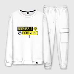 Мужской костюм хлопок с принтом Borussia Dortmund - New Design 2018 в Петрозаводске, 100% хлопок | на свитшоте круглая горловина, мягкая резинка по низу. Брюки заужены к низу, на них два вида карманов: два “обычных” по бокам и два объемных, с клапанами, расположенные ниже линии бедра. Брюки с мягкой трикотажной резинкой на поясе и по низу штанин. В поясе для дополнительного комфорта — широкие завязки | боруссия дортмунд