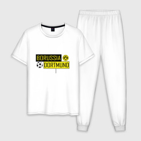 Мужская пижама хлопок с принтом Borussia Dortmund - New Design 2018 в Петрозаводске, 100% хлопок | брюки и футболка прямого кроя, без карманов, на брюках мягкая резинка на поясе и по низу штанин
 | Тематика изображения на принте: боруссия дортмунд