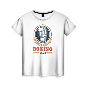 Женская футболка 3D с принтом BOXING CLUB в Петрозаводске, 100% полиэфир ( синтетическое хлопкоподобное полотно) | прямой крой, круглый вырез горловины, длина до линии бедер | бокс | перчатки | спорт | чемпион