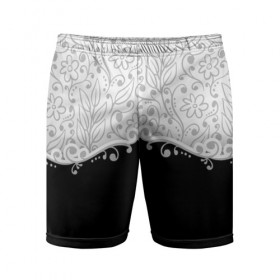 Мужские шорты 3D спортивные с принтом Флористика в Петрозаводске,  |  | лист | серый | узор | цветы | черный