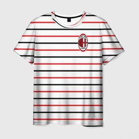 Мужская футболка 3D с принтом AC Milan - Stripe white в Петрозаводске, 100% полиэфир | прямой крой, круглый вырез горловины, длина до линии бедер | ac | fc | football | milan | милан | футбол