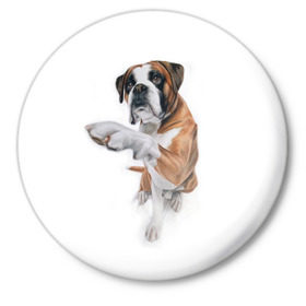 Значок с принтом Боксер в Петрозаводске,  металл | круглая форма, металлическая застежка в виде булавки | боксер | друг | дружба | животное | пес | собака