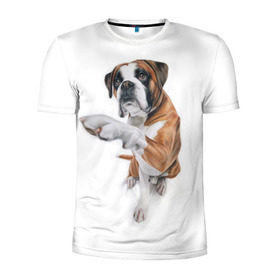 Мужская футболка 3D спортивная с принтом Боксер в Петрозаводске, 100% полиэстер с улучшенными характеристиками | приталенный силуэт, круглая горловина, широкие плечи, сужается к линии бедра | боксер | друг | дружба | животное | пес | собака