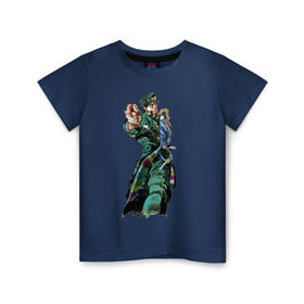 Детская футболка хлопок с принтом Дзётаро Кудзё в Петрозаводске, 100% хлопок | круглый вырез горловины, полуприлегающий силуэт, длина до линии бедер | jojo’s bizarre adventure | дзётаро кудзё