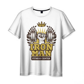 Мужская футболка 3D с принтом IRONMAN в Петрозаводске, 100% полиэфир | прямой крой, круглый вырез горловины, длина до линии бедер | железо | зал | сила золото | спорт
