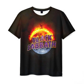 Мужская футболка 3D с принтом Black Sabbath земля в огне в Петрозаводске, 100% полиэфир | прямой крой, круглый вырез горловины, длина до линии бедер | Тематика изображения на принте: black sabbath | группа | метал | надпись | оззи | осборн | хард рок | хеви метал