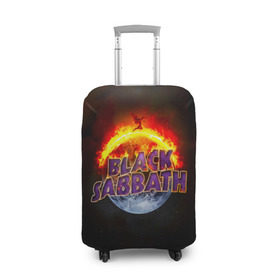 Чехол для чемодана 3D с принтом Black Sabbath земля в огне в Петрозаводске, 86% полиэфир, 14% спандекс | двустороннее нанесение принта, прорези для ручек и колес | black sabbath | группа | метал | надпись | оззи | осборн | хард рок | хеви метал