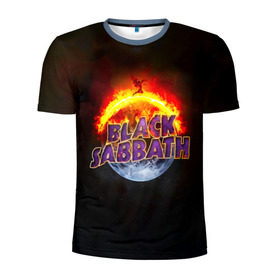 Мужская футболка 3D спортивная с принтом Black Sabbath земля в огне в Петрозаводске, 100% полиэстер с улучшенными характеристиками | приталенный силуэт, круглая горловина, широкие плечи, сужается к линии бедра | black sabbath | группа | метал | надпись | оззи | осборн | хард рок | хеви метал