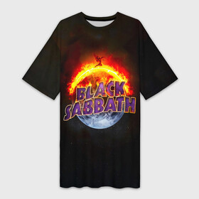 Платье-футболка 3D с принтом Black Sabbath земля в огне в Петрозаводске,  |  | black sabbath | группа | метал | надпись | оззи | осборн | хард рок | хеви метал