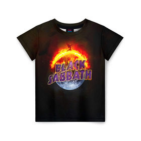 Детская футболка 3D с принтом Black Sabbath земля в огне в Петрозаводске, 100% гипоаллергенный полиэфир | прямой крой, круглый вырез горловины, длина до линии бедер, чуть спущенное плечо, ткань немного тянется | black sabbath | группа | метал | надпись | оззи | осборн | хард рок | хеви метал