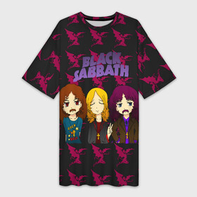 Платье-футболка 3D с принтом Группа Black Sabbath в Петрозаводске,  |  | black sabbath | ozzy osbourne | ангелы | билл уорд | гизер батлер | группа | копыта | метал | музыка | надпись | оззи | осборн | песни | рога | рок | тони айомми | хард рок | хеви метал | черти