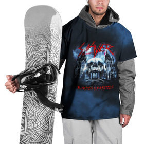 Накидка на куртку 3D с принтом Череп Slayer в Петрозаводске, 100% полиэстер |  | slayer | группа | гэри холт | замок | керри кинг | метал | музыка | песни | пол бостаф | рок | слеар | слеер | слеяр | том арайа | трэш метал | тяжелый рок | хеви метал | череп