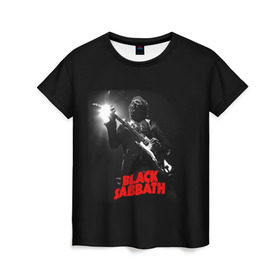 Женская футболка 3D с принтом Black Sabbath в Петрозаводске, 100% полиэфир ( синтетическое хлопкоподобное полотно) | прямой крой, круглый вырез горловины, длина до линии бедер | Тематика изображения на принте: black sabbath | ozzy osbourne | билл уорд | гизер батлер | гитара | группа | метал | музыка | надпись | оззи | осборн | песни | рок | солист | тони айомми | хард рок | хеви метал