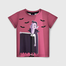 Детская футболка 3D с принтом Дракула в Петрозаводске, 100% гипоаллергенный полиэфир | прямой крой, круглый вырез горловины, длина до линии бедер, чуть спущенное плечо, ткань немного тянется | dracula | halloween | helloween | вампир | день всех святых | детям | для детей | хеллоуин | хеловин | хэллоуин