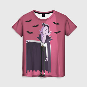 Женская футболка 3D с принтом Дракула в Петрозаводске, 100% полиэфир ( синтетическое хлопкоподобное полотно) | прямой крой, круглый вырез горловины, длина до линии бедер | dracula | halloween | helloween | вампир | день всех святых | детям | для детей | хеллоуин | хеловин | хэллоуин