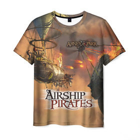 Мужская футболка 3D с принтом Airship pirates в Петрозаводске, 100% полиэфир | прямой крой, круглый вырез горловины, длина до линии бедер | steampunk