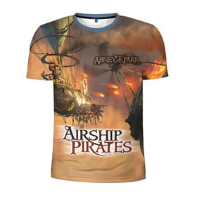 Мужская футболка 3D спортивная с принтом Airship pirates в Петрозаводске, 100% полиэстер с улучшенными характеристиками | приталенный силуэт, круглая горловина, широкие плечи, сужается к линии бедра | steampunk