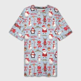 Платье-футболка 3D с принтом Рождественская Милота в Петрозаводске,  |  | дед мороз | заяц | колокольчик | лиса | лисичка | медведь | олень | омела | пингвин | санта клаус
