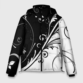 Мужская зимняя куртка 3D с принтом Цветочный узор в Петрозаводске, верх — 100% полиэстер; подкладка — 100% полиэстер; утеплитель — 100% полиэстер | длина ниже бедра, свободный силуэт Оверсайз. Есть воротник-стойка, отстегивающийся капюшон и ветрозащитная планка. 

Боковые карманы с листочкой на кнопках и внутренний карман на молнии. | Тематика изображения на принте: абстракция | белый | инь янь | модные | прикольные картинки | природа | растения | тренды | узоры | цветы | черный