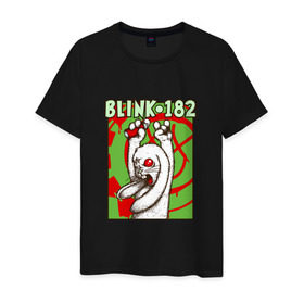 Мужская футболка хлопок с принтом Сумасшедший заяц Blink-182 в Петрозаводске, 100% хлопок | прямой крой, круглый вырез горловины, длина до линии бедер, слегка спущенное плечо. | Тематика изображения на принте: blink | альтернативный рок | блинк | группа | марк хоппус | музыка | мэтт скиба | надпись | панк | панк рок | песни | поп панк | рок | скейт панк | смайл | смайлик | трэвис баркер