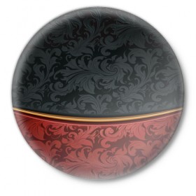 Значок с принтом Узоры Black and Red в Петрозаводске,  металл | круглая форма, металлическая застежка в виде булавки | красный | узоры | цветы | черный