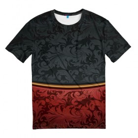 Мужская футболка 3D с принтом Узоры Black and Red в Петрозаводске, 100% полиэфир | прямой крой, круглый вырез горловины, длина до линии бедер | красный | узоры | цветы | черный