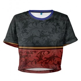 Женская футболка 3D укороченная с принтом Узоры Black and Red в Петрозаводске, 100% полиэстер | круглая горловина, длина футболки до линии талии, рукава с отворотами | красный | узоры | цветы | черный