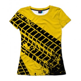 Женская футболка 3D с принтом Следы покрышек в Петрозаводске, 100% полиэфир ( синтетическое хлопкоподобное полотно) | прямой крой, круглый вырез горловины, длина до линии бедер | колесо | отпечаток | покрышка | протектор | след | шина