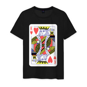 Мужская футболка хлопок с принтом Король черви в Петрозаводске, 100% хлопок | прямой крой, круглый вырез горловины, длина до линии бедер, слегка спущенное плечо. | азарт | атласная | карты | колода | масть | покер | червей | черви