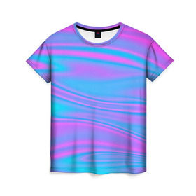 Женская футболка 3D с принтом Глянцевые линии в Петрозаводске, 100% полиэфир ( синтетическое хлопкоподобное полотно) | прямой крой, круглый вырез горловины, длина до линии бедер | color | paint | абстракция | абстракция красок | краска | разводы | разводы красок | цветные краски | яркие краски